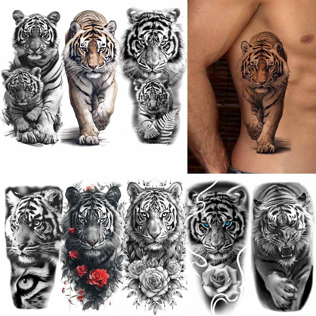 1 Sheet Realistic Fake Tiger Temporary Tattoos Sticker For Men Women Adults Water Transfer Transferable Tattoo Sleeve Waist Arm