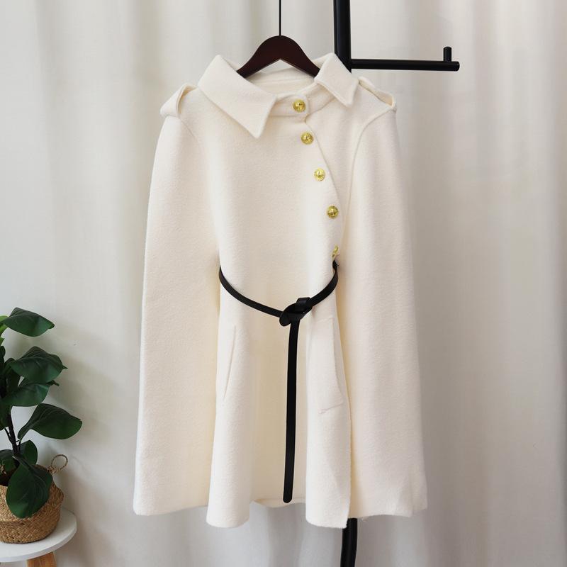 Autumn and winter new temperament knitted double-sided woolen shawl coat belt sweater jacket women