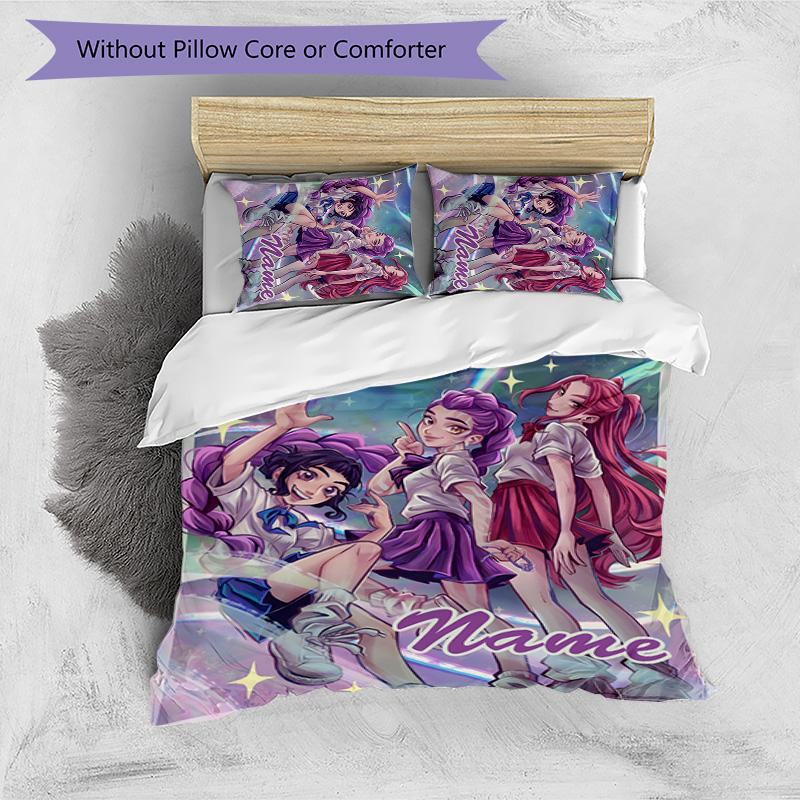 3pcs KPop Demon Hunters4 Cover Set - Personalized Name, HD Printed Bedding with 1 Cover and 2 Pillowcases - Perfect for Home Decor, Easy Care