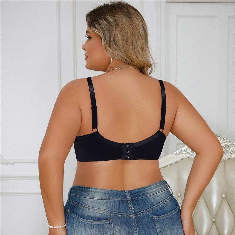 Lencería Europea y Americana de Talla Grande Sexy Sujetador Push Up de Encaje de Color Sólido para Mujer
