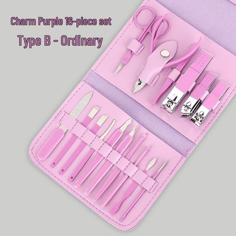 16-Piece Matcha Green Manicure Set: Nail Clippers, Scissors & Tools In Folding Bag
