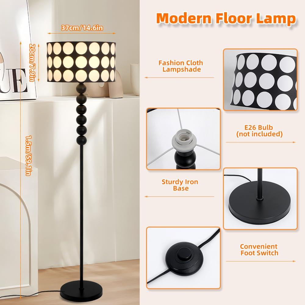 Modern LED Corner Floor Lamp with Ambient Lighting for Living Room, Black Floor Stand with Unique Fabric Lampshade, 59.84 Inch Tall, Includes Cable,