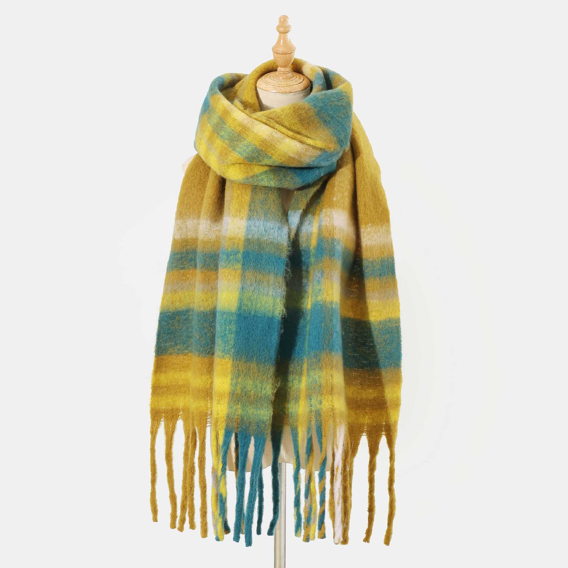 

Зимний новый клетчатый шарф с бахромой в сочетании цветов, женский осенне-зимний утолщенный теплый универсальный шарф, высококачественный клетчатый шарф 40*245