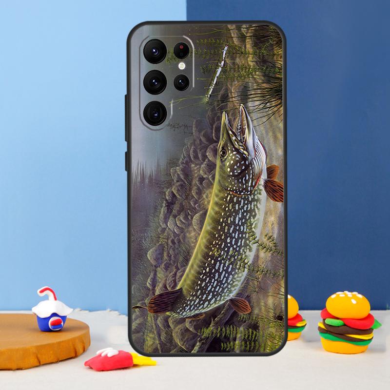 Hecht Fisch Angelköder Handyhülle Für Samsung Galaxy S25 S24 Ultra S9 S10 S20 S22 S21 S23 Plus S24 FE Hülle Coque Galaxy S25Ultra black