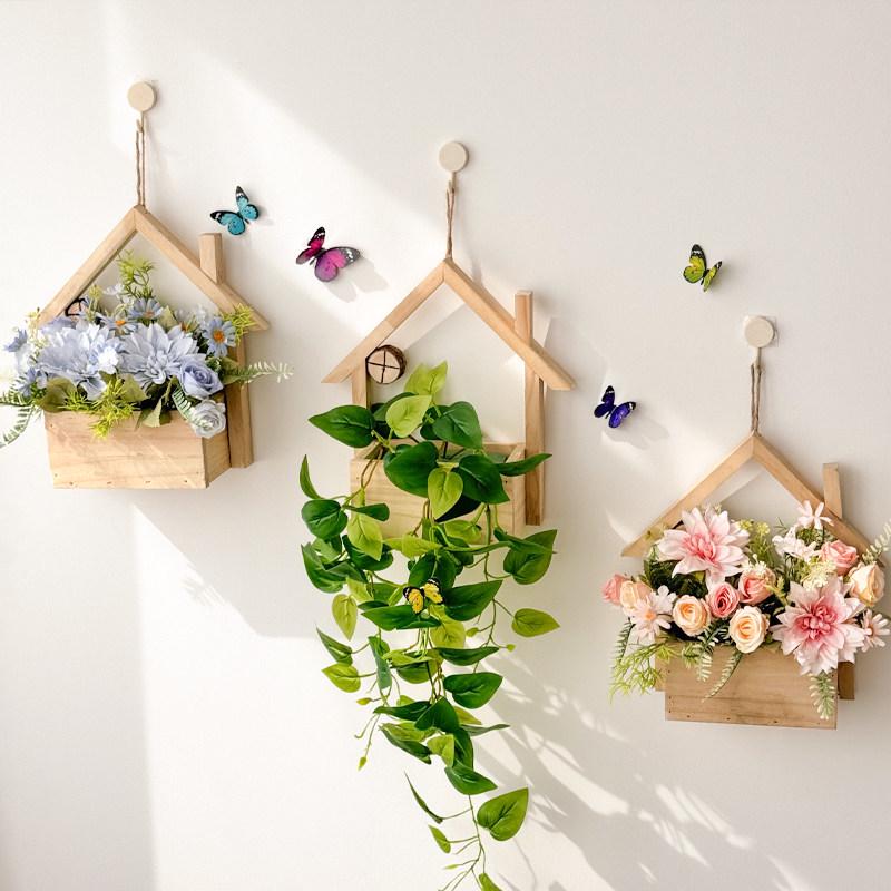 Wall Hanging Artificial Flower Pot for Living Room TV Background with Greenery Planter.
