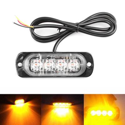 4PCS Car Warning Light 12V 24V 4LED Emergency Flashing Grille Strobe Light Auto Truck Trailer Beacon Lamp LED Amber Side Light