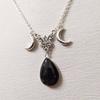 Gothic Sliver Color Triple Moon Goddess Black Glass Crystal Water Drop Pendant Necklace for Women Hallowmas Amulet Jewelry Gifts