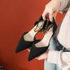 Breathable Suede High Heel Sandals Women 5cm Chunky Heel Hollow Metal Strap Shoes for Office Daily Wear