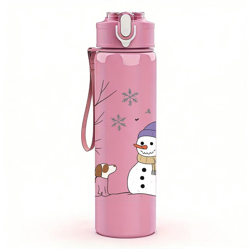 1PC Snowman Winter Forest Print 750ml Color Plastic Sports Water Bottle Leakproof Flip Straw Lid Suitable for Sports Office Home Use