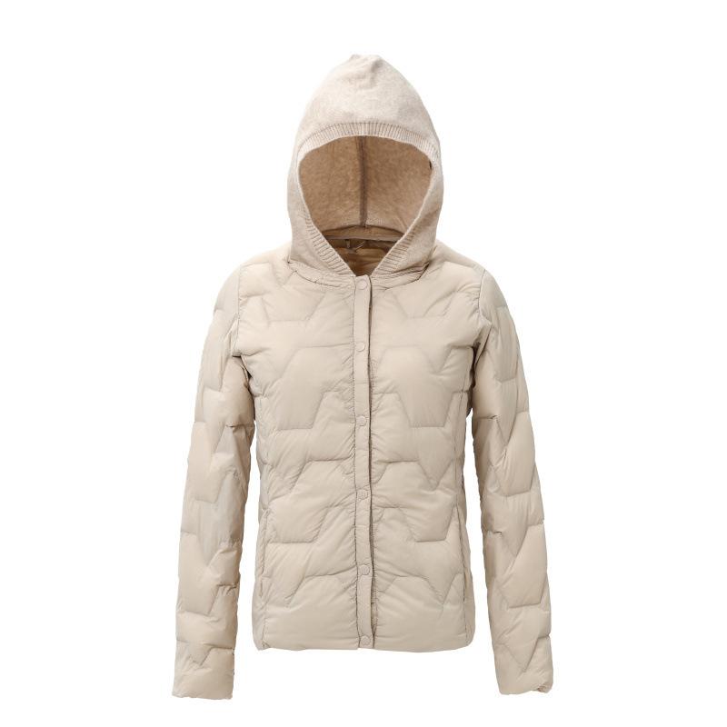 Winter new knitted hat down jacket women's short light large size warm white duck down hooded jacket