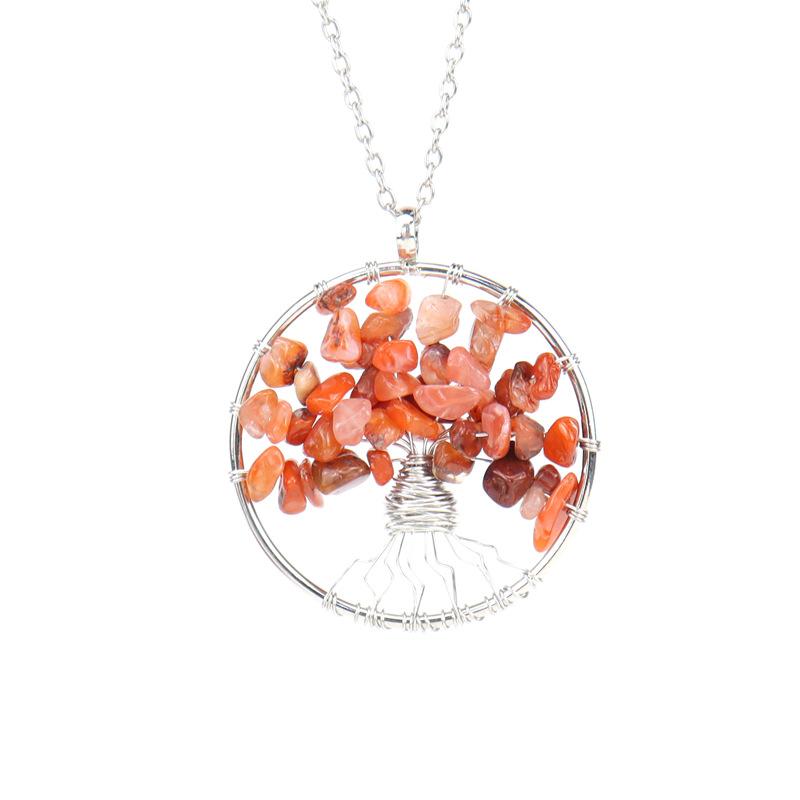 Winding Natural Stone Crystal Tree Of Life Necklace, Colorful Stone Necklace Jewelry N106