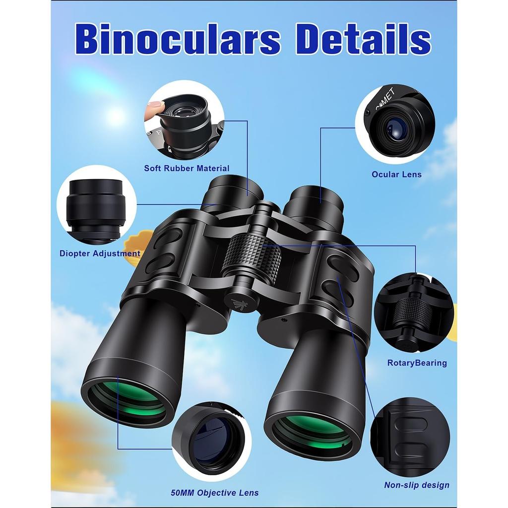 20x50 High Powered Binoculars for Adults, Clear Durable Binoculars for Bird Watching Sightseeing Wildlife Watching Travel Hunting Football Games