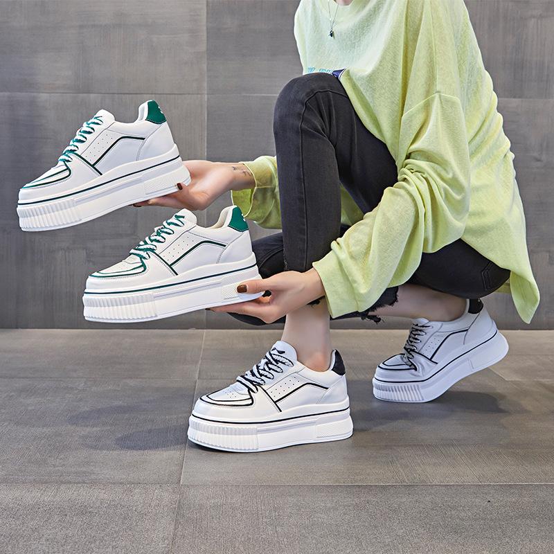 Genuine Leather Small White Shoes Women's  Thick Sole Increase Height Comfortable Sports Shoes  Women Design Sense Casual Shoe