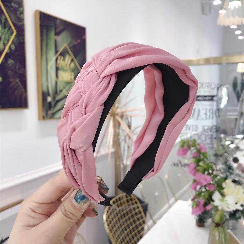 Women's Pure Color Simple Fabric Handmade Twist Braid Knotted Wide Side Hair Band