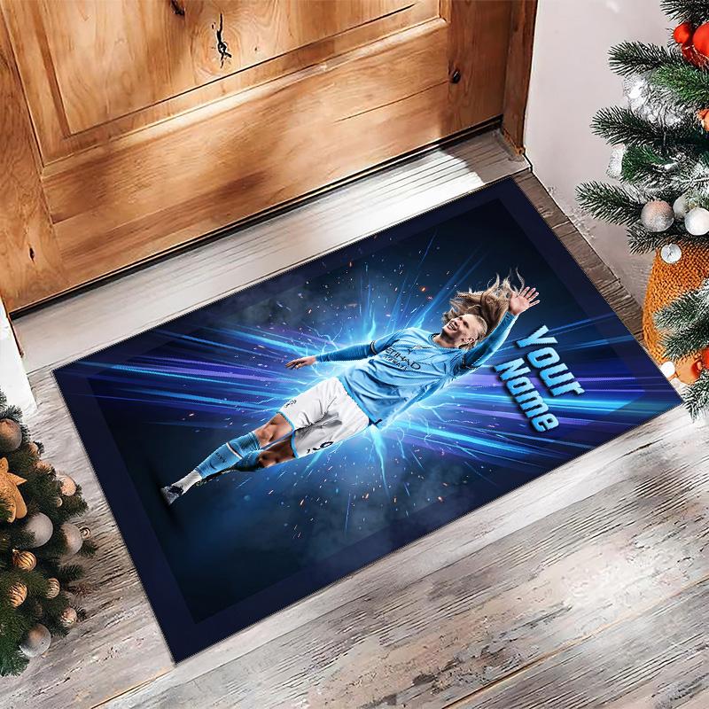 Erling Haaland Printed Crystal Velvet Rug Non‑Slip Crystal Velvet Carpet For Sofa Bedroom Indoor Home Decoration