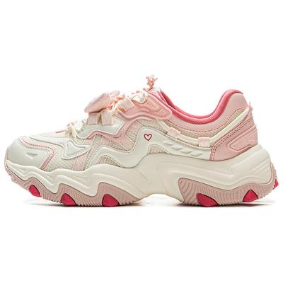 LOL X Li Ning Cat Paw Lite 2 Slip Resistant Abrasion Resistant Low Top Chunky Sneakers Women's Beige Pink AGCV236-1