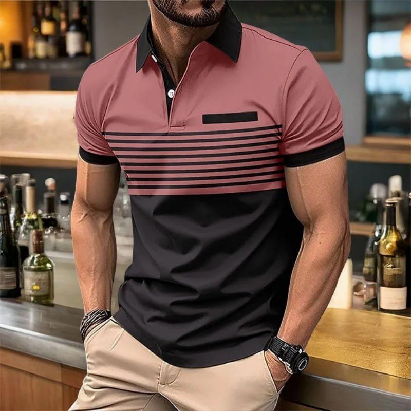 European and American Men's Summer Fashion Simple Striped Breathable Polo Short Sleeved T-Shirt Outdoor Casual