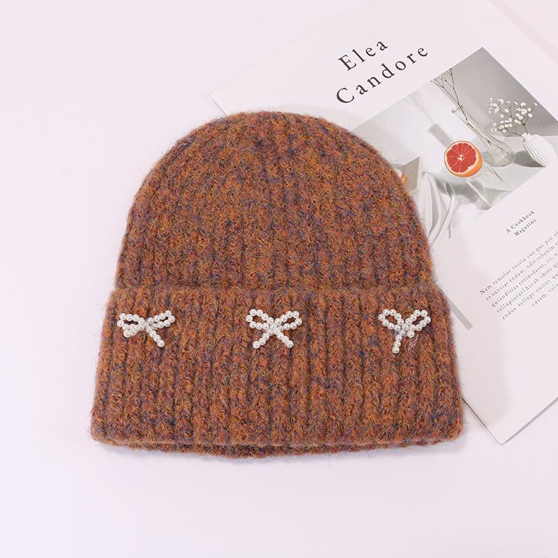 Bow Hat for Women's Winter Wool Hat Big Head Circumference Thickened Warm Knitted Hat