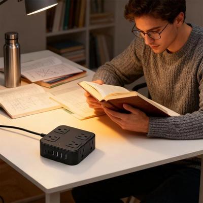 Flat Plug USB Ports Plug Strip Extender with Cable 6 USB Ports 8 AC Outlets Extender US Standard Socket Strip Efficient Safe