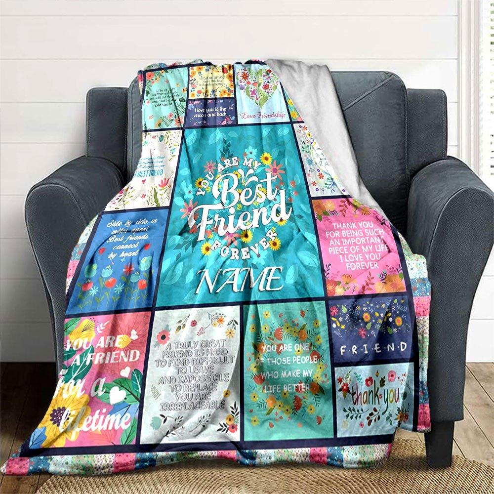 Friendship Quotes And Floral Designs Throw Personalized Blanket Customize Your Name Comfortable Perfect For Sofa Couch Office Bed Picnics Four Seasons