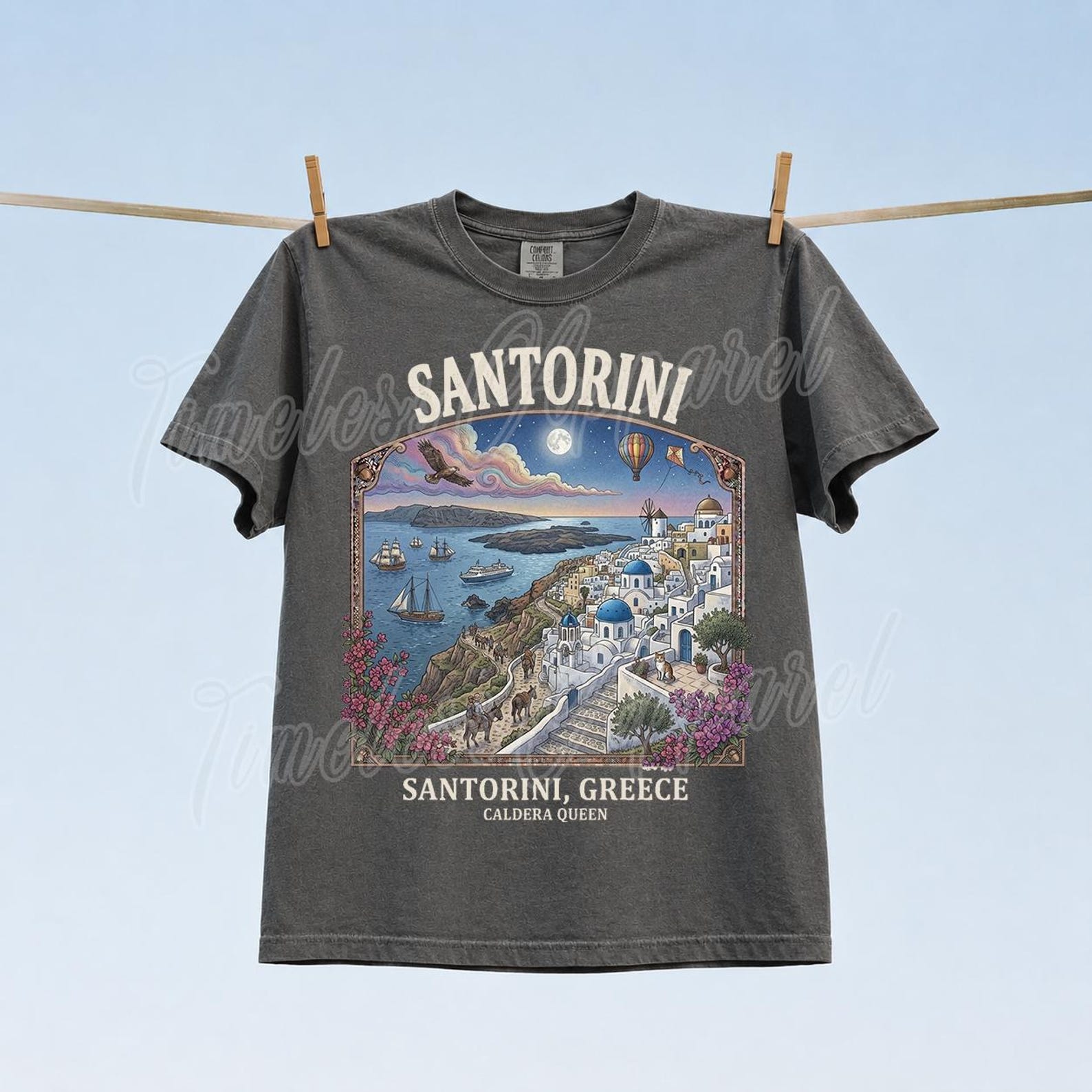 Santorini Greece Caldera Queen T-Shirt: Vintage Travel Souvenir Apparel S