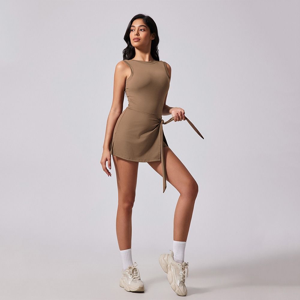 Sleeveless Women Tennis Dress U-Back Workout Romper Dress Badminton Skirts Women's Clothing
