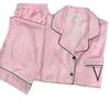 New pink flower ice silk pajamas women's spring and autumn French lapel short-sleeved loungewear set, high-end sense can be worn outside