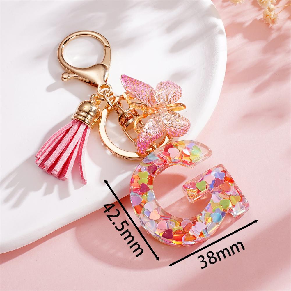 Fashion DIY A-Z Letters Keychain Metal Holder Pendent Key Chain With Butterfly Women Car Key Ring Simple Letter Key Party Gift