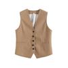 Gilet da donna in lino a tinta unita con scollo a V