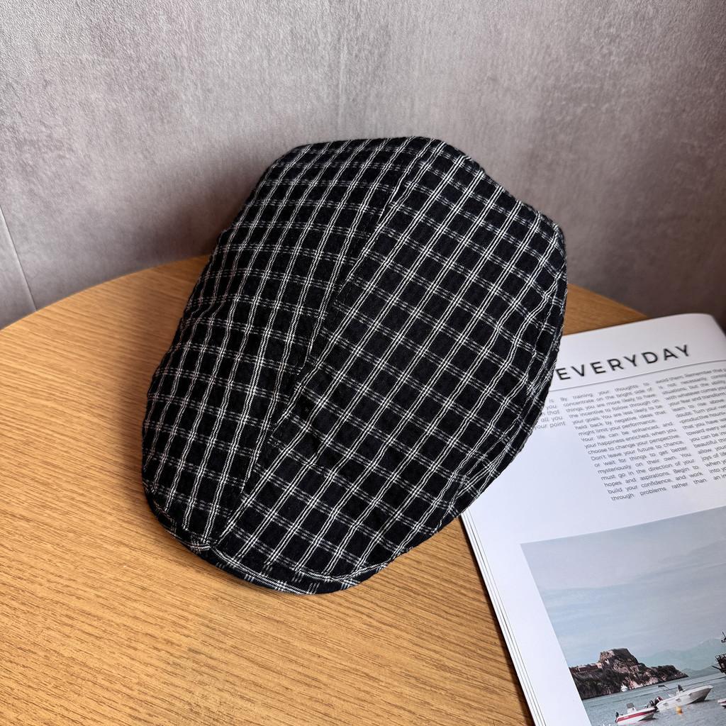 Vintage Japanese Plaid Newsboy Cap With Breathable Cotton For Casual Summer And Autumn Wear