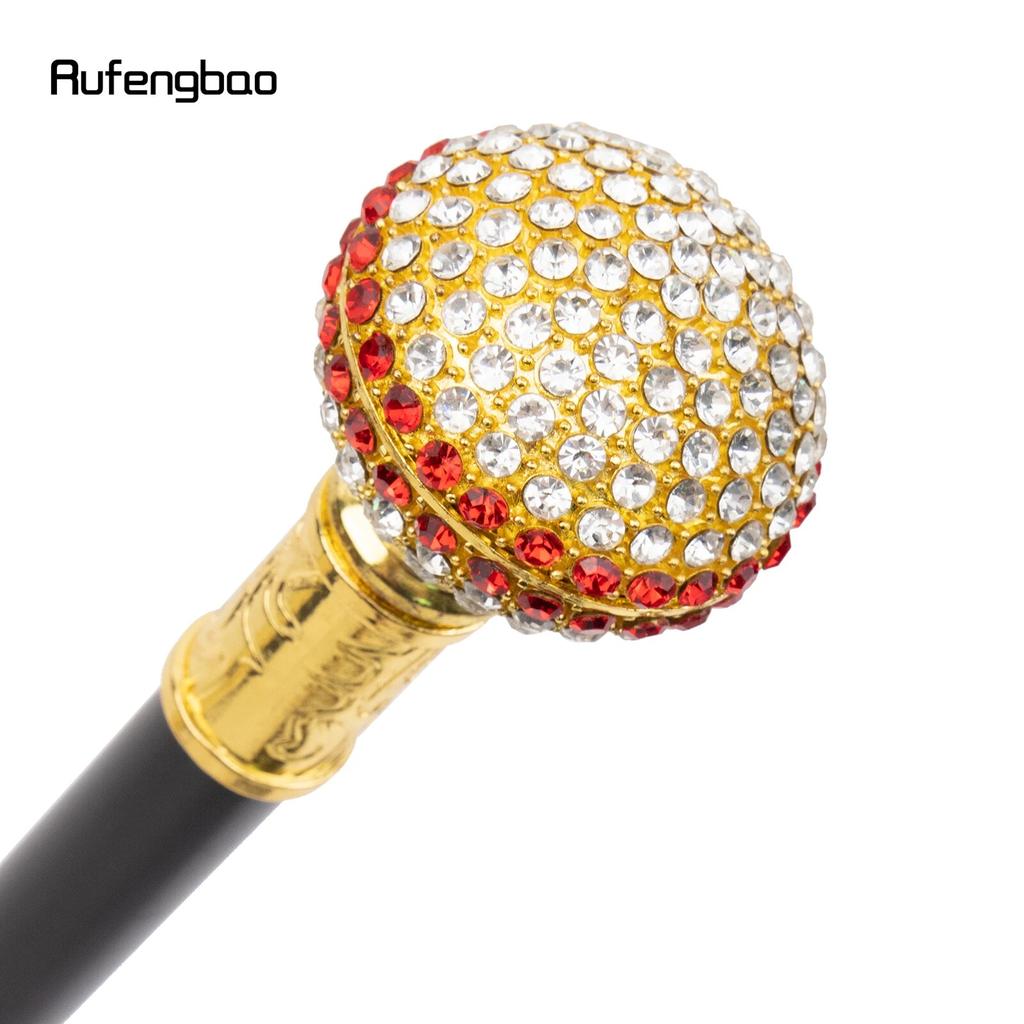 Weißer roter künstlicher Diamantball-Gehstock, modischer dekorativer Gehstock, eleganter Cosplay-Gehstock für Gentleman, 93,5 cm