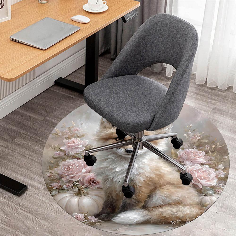 

1pc fox flowers Round Chair mat Area Rug - Non-Slip, Floor Mat for Office, Bedroom, and Indoor Decor-1002323 80cm by 80cm
