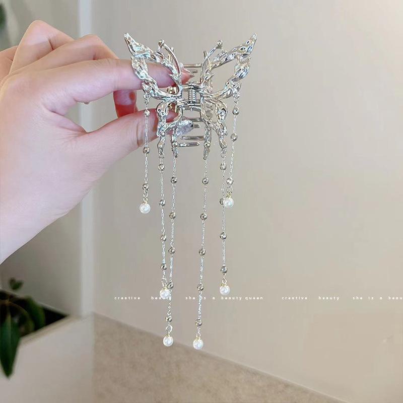 Elegant Hollow Butterfly Tassel Hairpin Female Head Super Fairy Half Tie Hair Clip Hairpin Shark Clip Headgear Clip