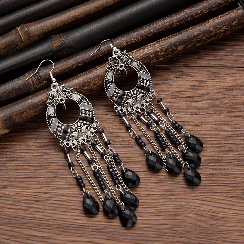 Bohemian Cross-Border Handmade Water Drop Rice Bead Tassel Earrings for Travel Photography