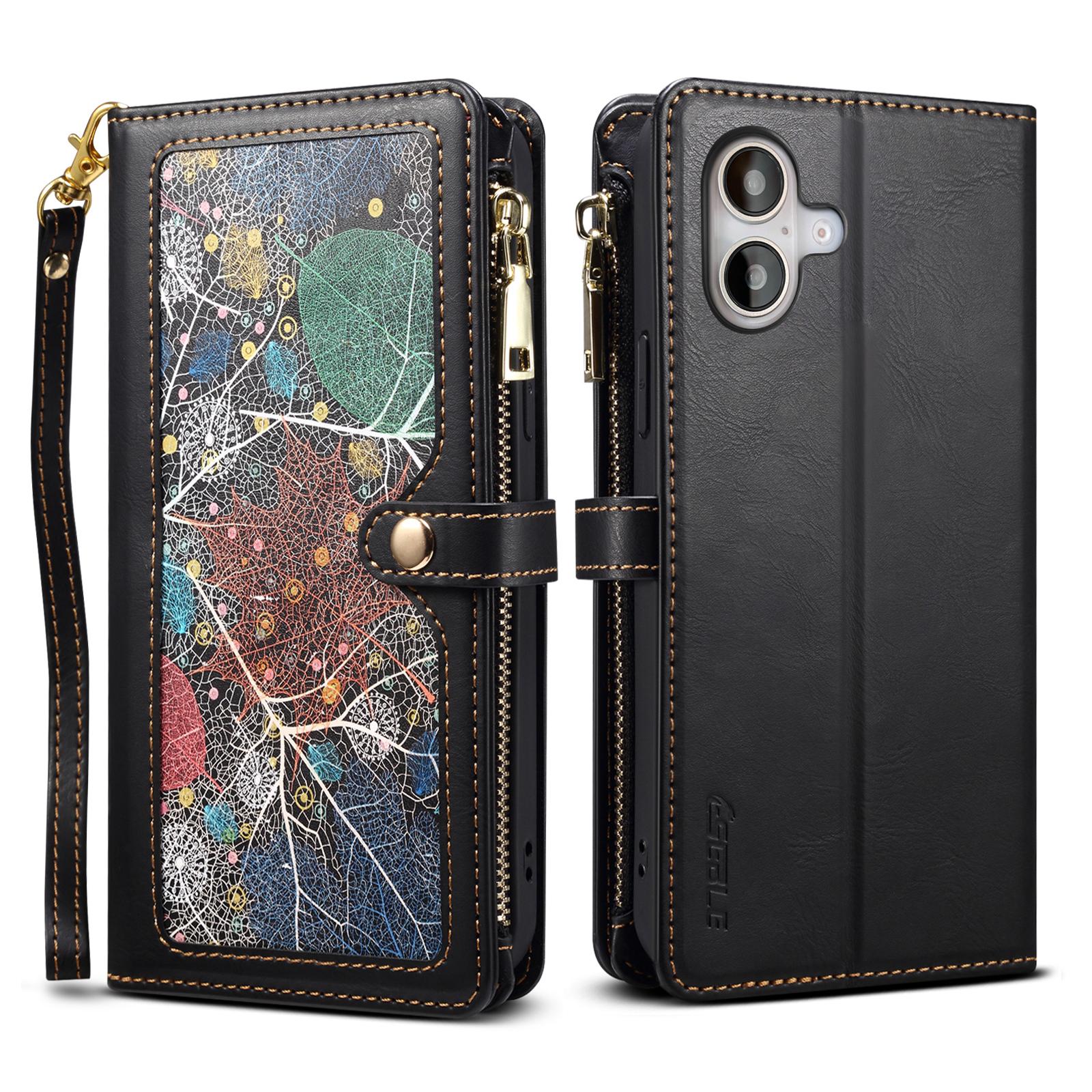 

ESEBLE Galaxy Series For iPhone 16 Case Leather Zipper Phone Cover RFID Blocking