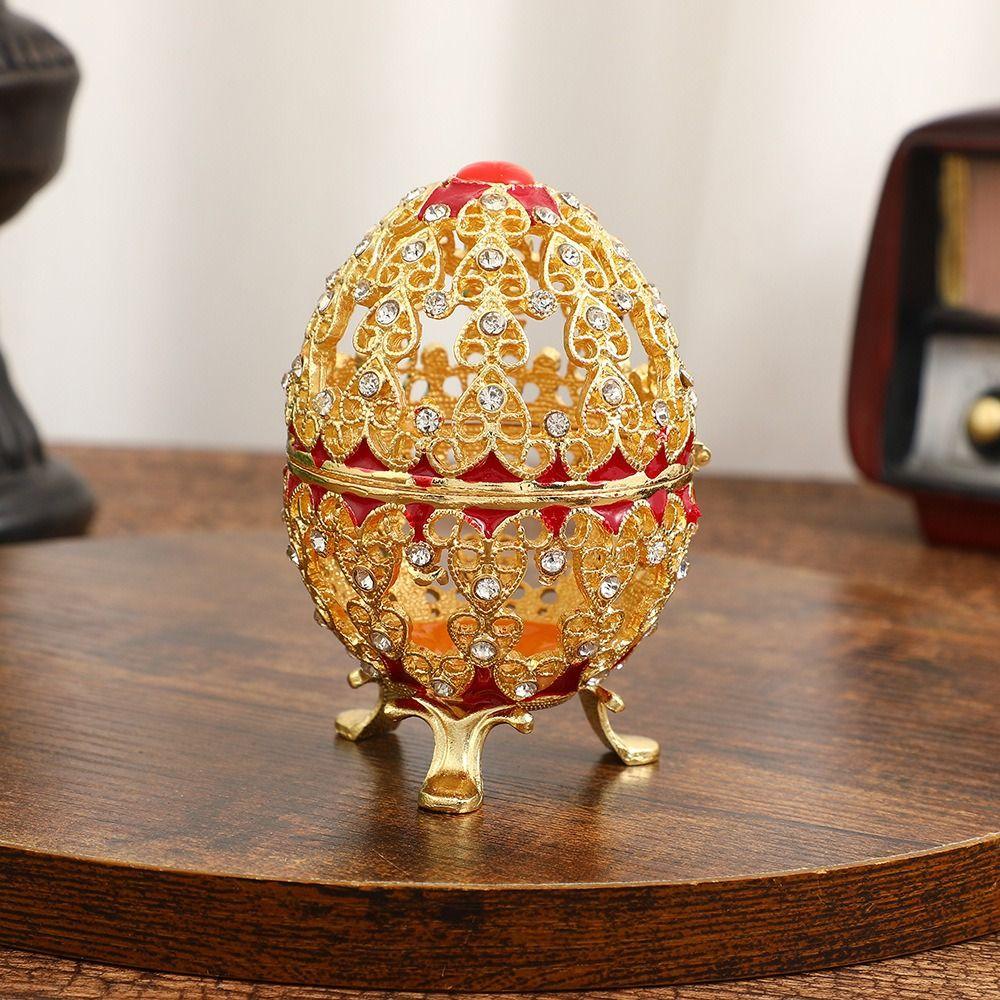 Enamel Color Jewelry Box Hollow Design Trinket Box Exquisite Egg-Shaped Box  Home Craft