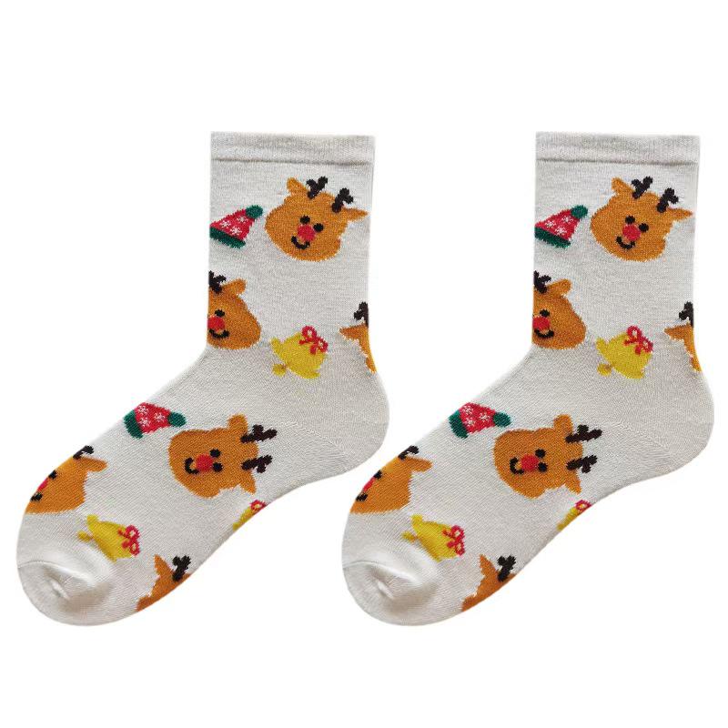 

2024 Autumn/Winter Women s Mid-Tube Christmas Socks - Cute Cartoon Snowman & Elk Design, Big Red Socks