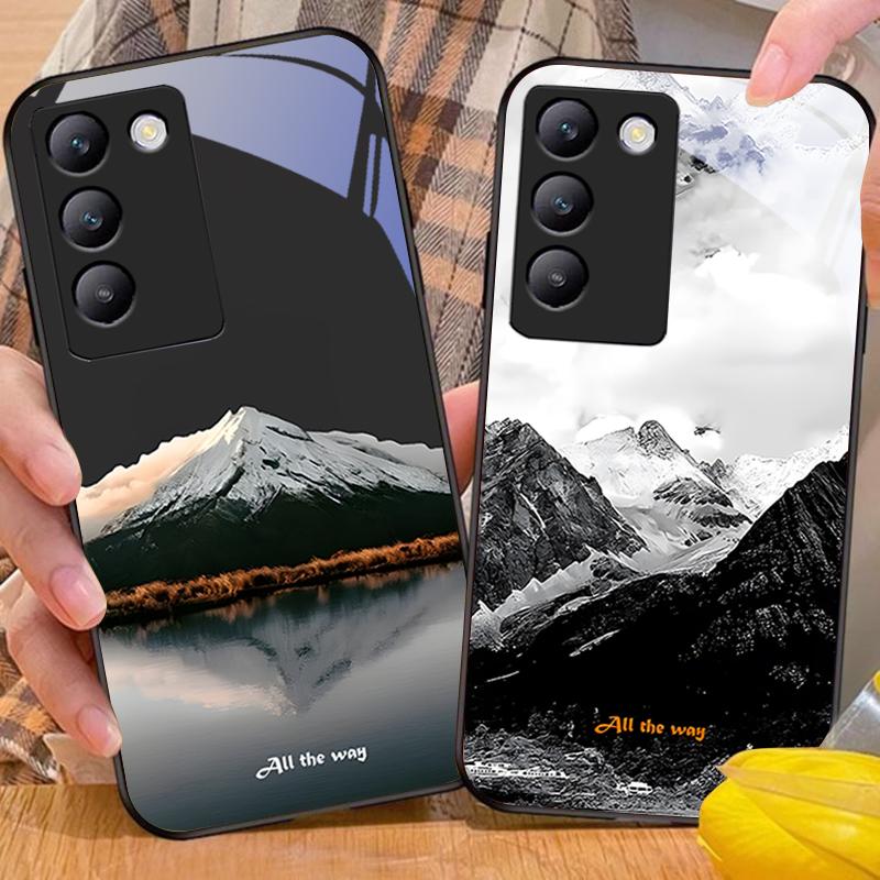 Dark Forest White For Y72 33S 11 03 36 96 Lite 35 16 Iqoo 12 V40 SE 5G 29 40 21 30 X80 Pro Vivo Tempered Glass Phone Case Black