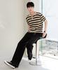 NODU Waffle Stripe Collar Crop Half Knit [Beige]