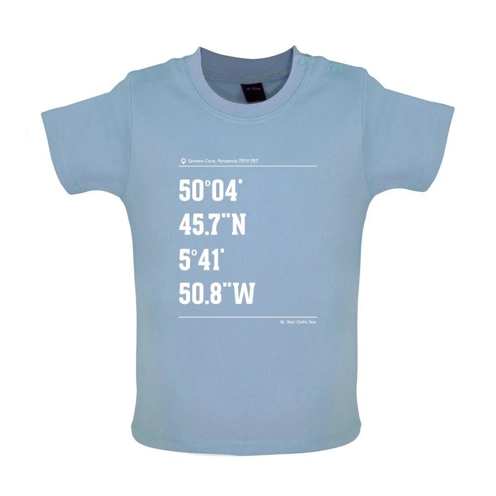 Surfing Coordinates Sennen Cove - Baby Kids Boys Girls Unisex T-Shirt / Babygrow - Surf Surfer Beach 150