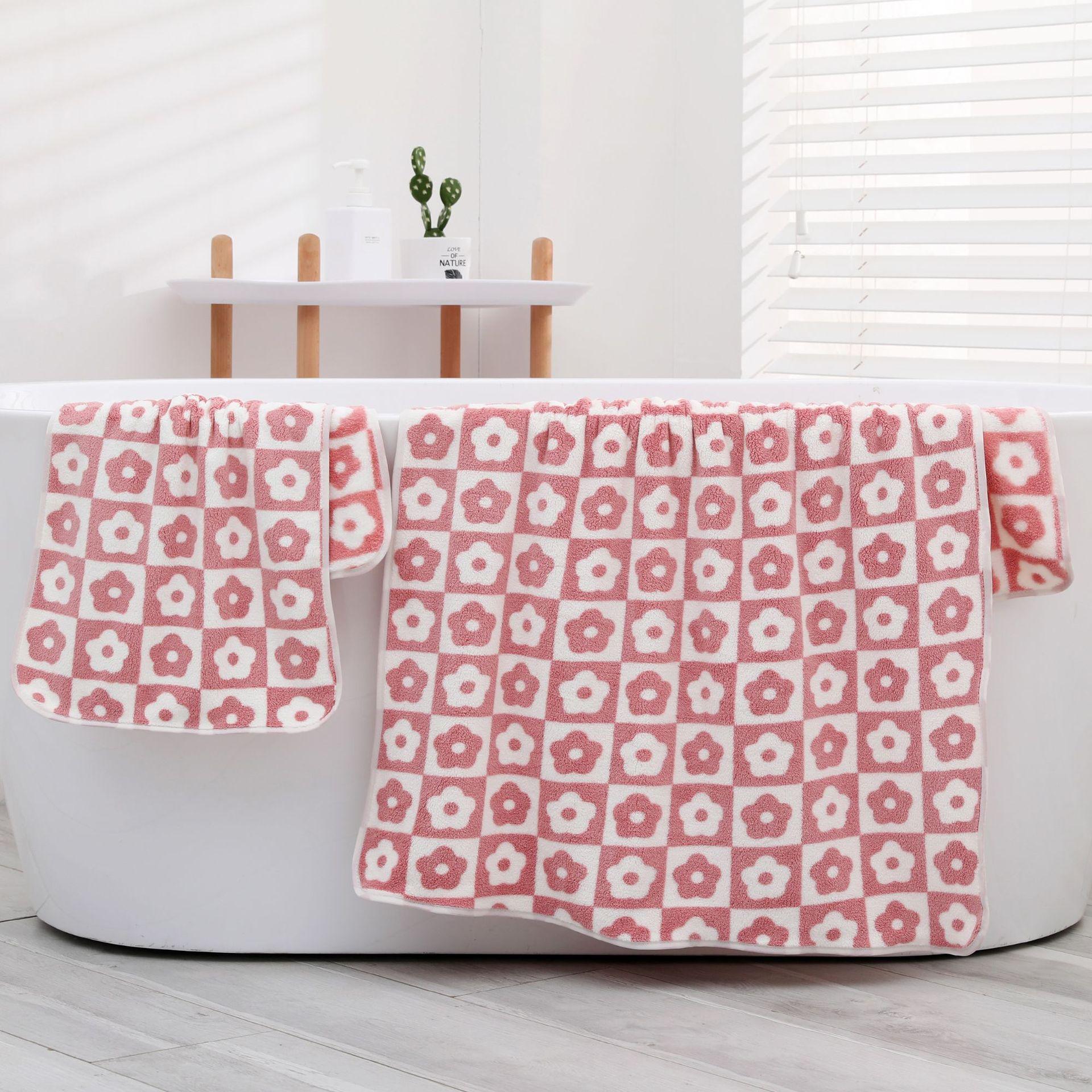 

Милий картатий рушник з мікрофібри з квітами, банний рушник, м які рушники для обличчя, поглинаючий пляжний рушник/70*140 см, набір рушників для волосся та обличчя 70x140cm bath towel рожевий