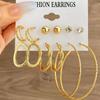 6Pairs 18K Gold Plated Alloy Earrings Set Stainless Steel Post CZ Pearl Heart Hoop for Women Fashion Jewelry