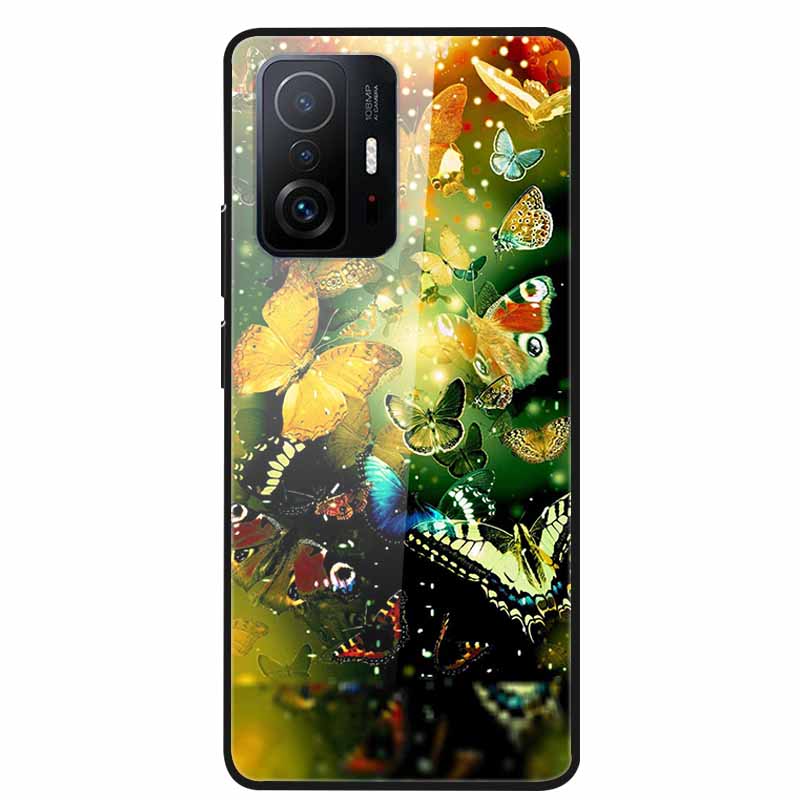 For Xiaomi 11T Pro Glass Case Hard Tempered Glass PC Cover Phone Case For Xiaomi Mi 11T 11 T Pro Shockproof Cartoon Funda Coque
