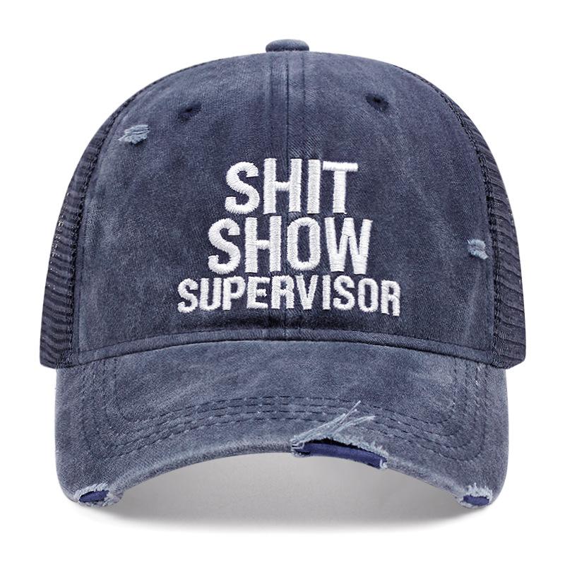 Unisex SHIT SHOW SUPERVISOR Embroidered Vintage Washed Denim Baseball Caps four seasons Outdoor Breathable Mesh Casual Sun Hat