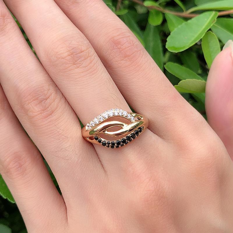 Nuevos Pendientes Anillo con Hojas Color Oro Rosa Conjuntos Para Mujeres Bling Zircón Negro Natural Pendientes Finos Elegantes Conjuntos de Joyería para Bodas
