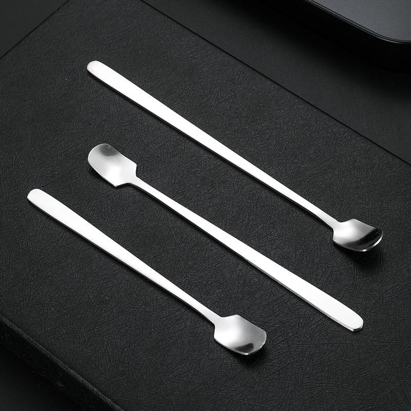 Stainless Steel Square Mini Teaspoon with Long Handle Small High Quality Spoon Coffee Ice Cream Honey Mixing Spoons Tableware