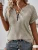 2025 Spring/Summer Women's Solid Color Zipper Short Sleeve Pullover T-Shirt Loose Top