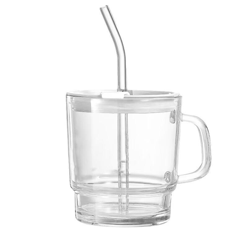 Shangqi Double-Drink Glass Mug Set with Handle & Straw