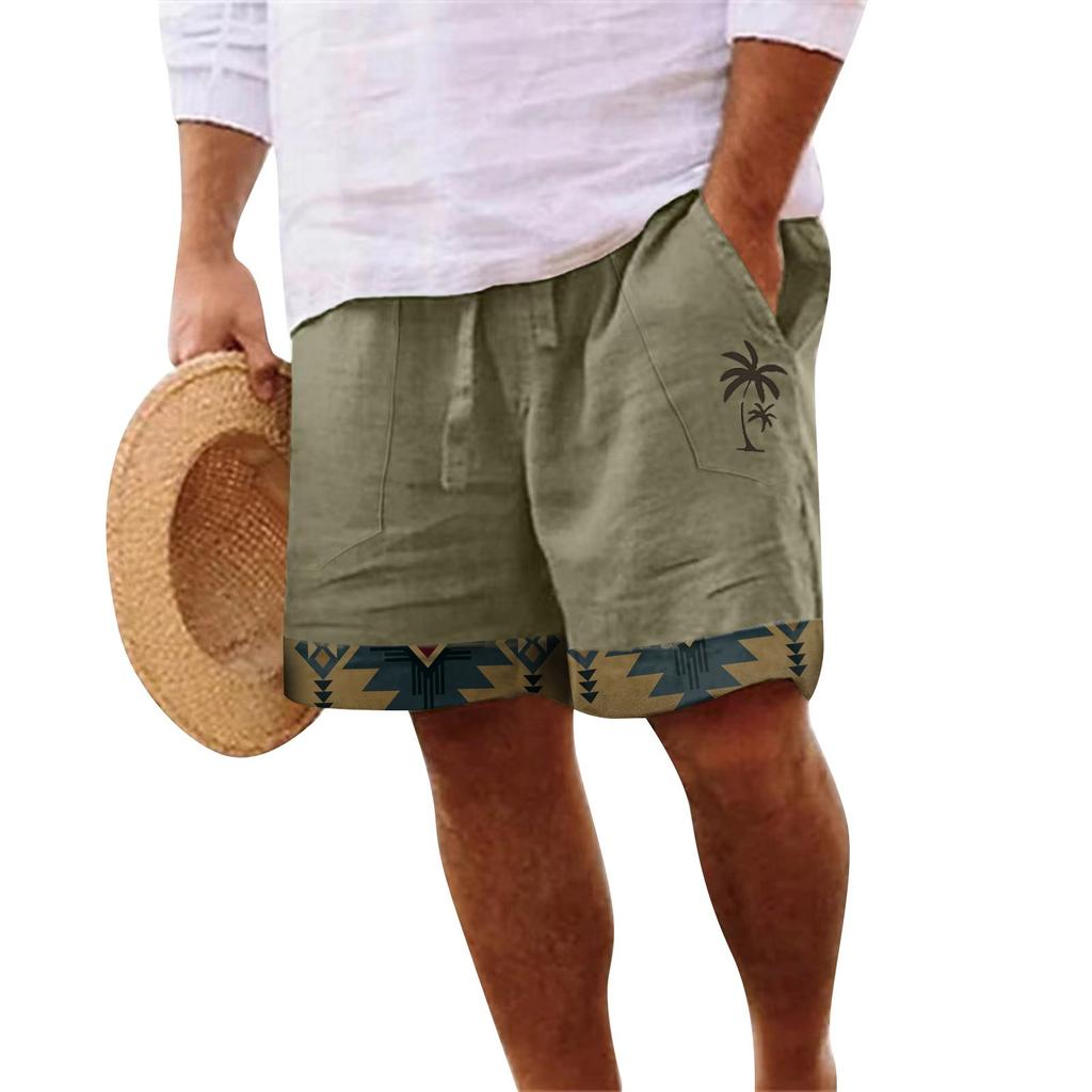 Herren-Jogginghose aus Baumwolle und Leinen mit einfarbiger Schnürung, Shorts für Herren, Freizeithose