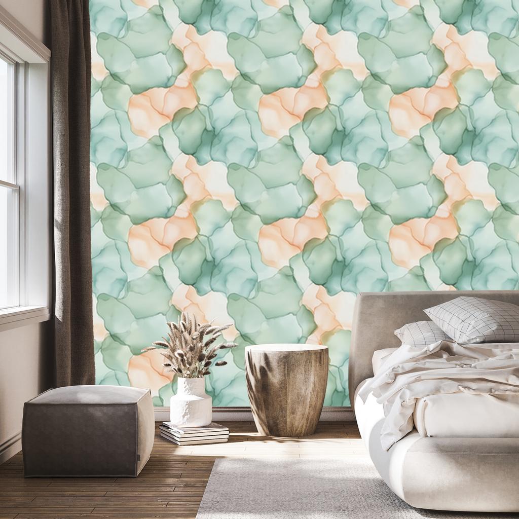 Ink Wallpaper Light Gray and Green for Living Room and Bedroom 50x1000